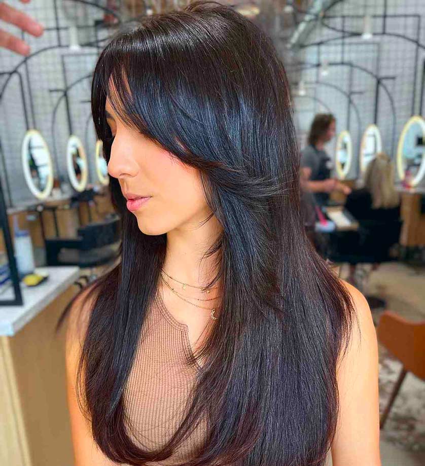 Long layered hotsell straight black hair